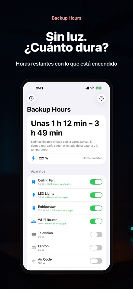 Backup Hours: horas de batería