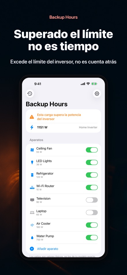 Backup Hours: horas de batería 6