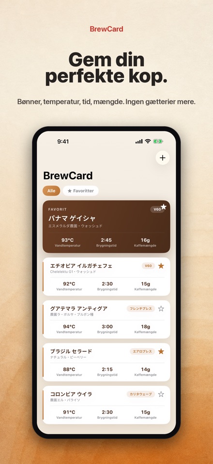 BrewCard: Kaffe Opskriftskort