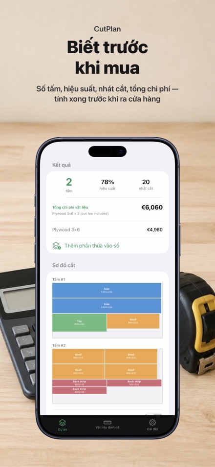 CutPlan: tối ưu cắt gỗ và tấm 3