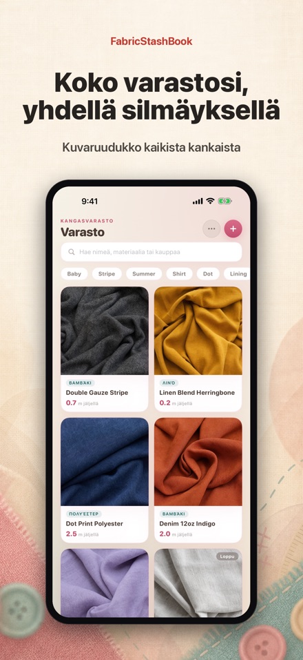 FabricStashBook: Kangasvarasto