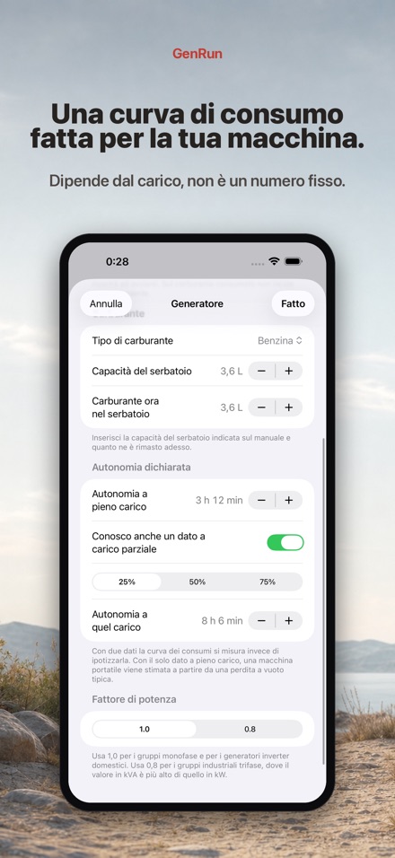 GenRun: autonomia generatore 6