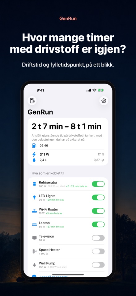 GenRun: aggregatets driftstid
