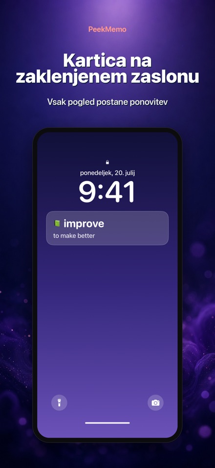 PeekMemo: kartice na zaslonu