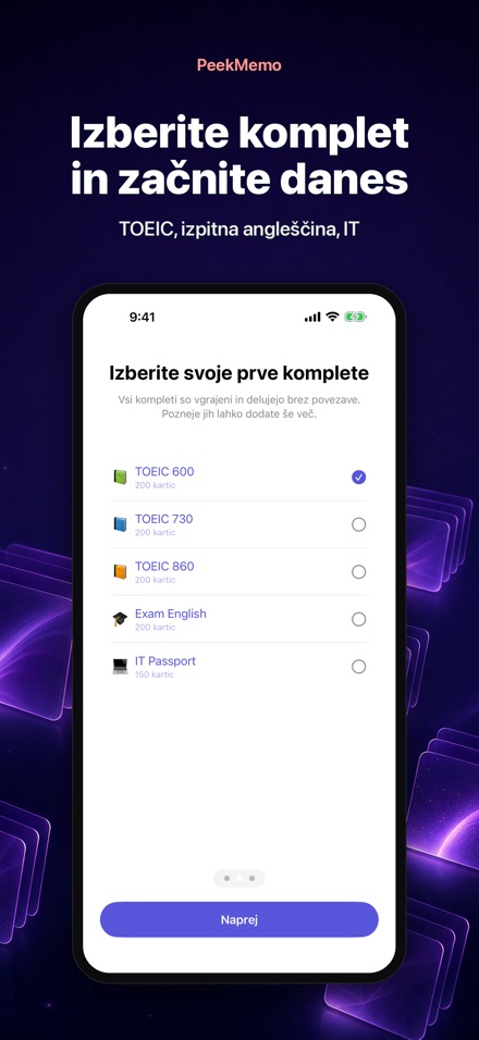 PeekMemo: kartice na zaslonu 9