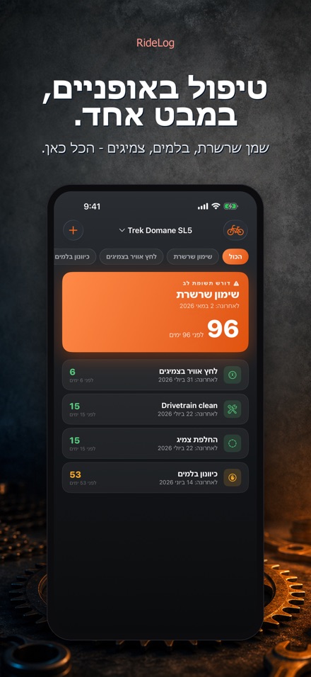 RideLog: יומן טיפולי אופניים