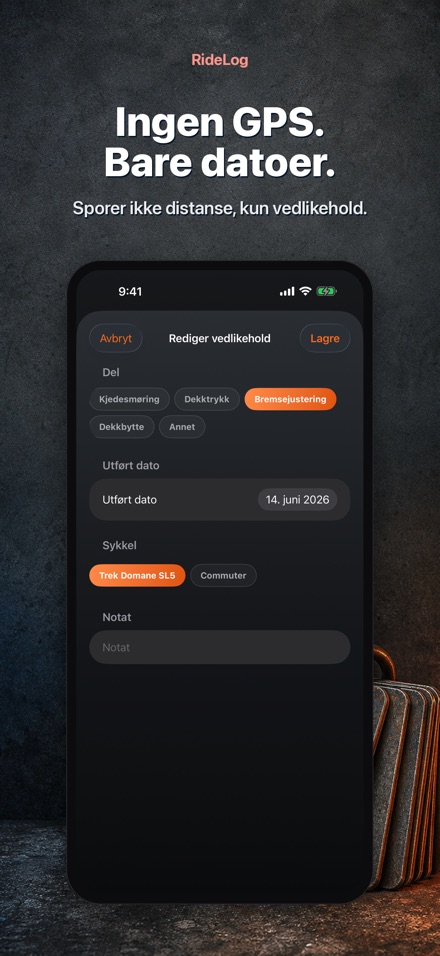 RideLog: Sykkelservicelogg 9