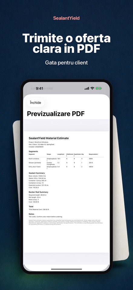 SealantYield Calc. Etansare 9