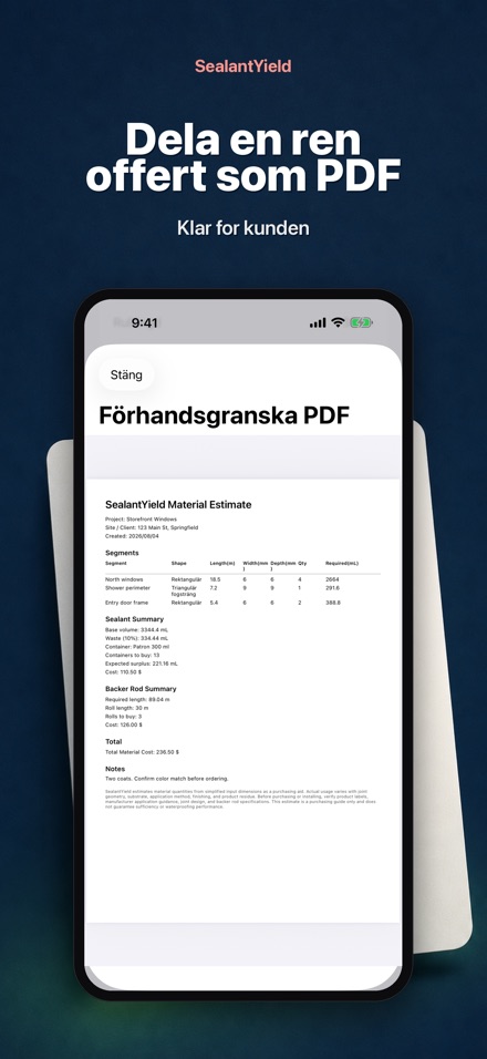 SealantYield Fogkalkylator 9