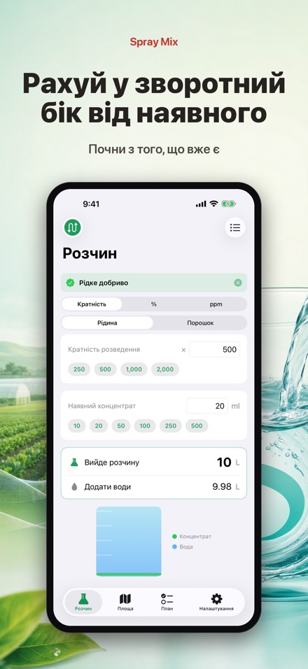 Spray Mix: розчин і площа 4
