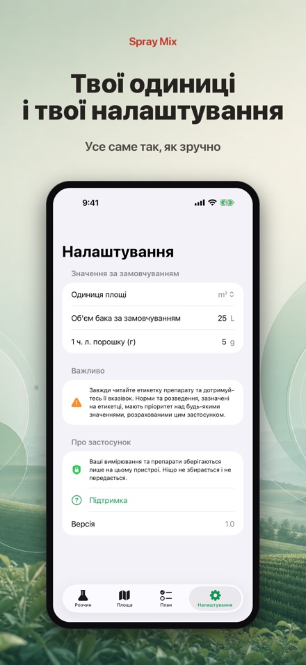 Spray Mix: розчин і площа 9